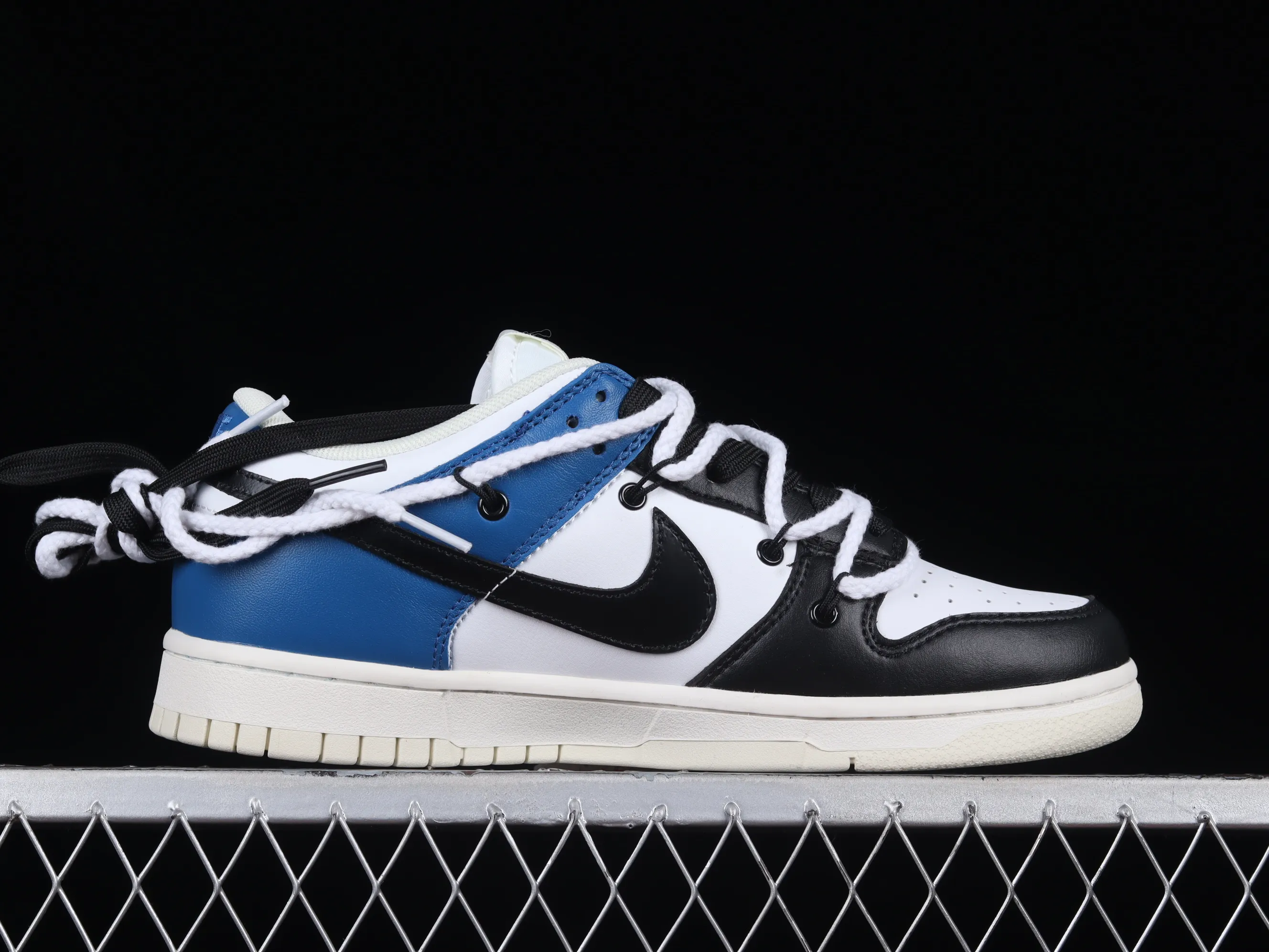 All categories Nk SB Dunk series Nk SB Dunk Low low-top sneakers Nk Dunk Low white blue black hook customized version of deconstructed strap casual sneakers DJ6188-100